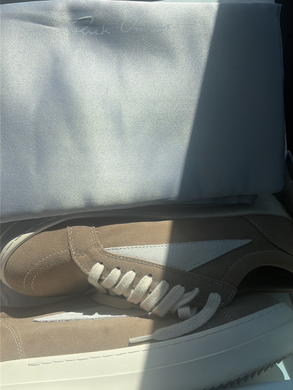Rick Owens Men's Suede Sneakers in Taupe and White